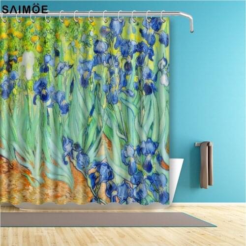 Van Gogh sunflower Shower Curtains Oil Painting Waterproof Polyester Fabric Bath Shower Curtains Bathing Cover Shower Sets