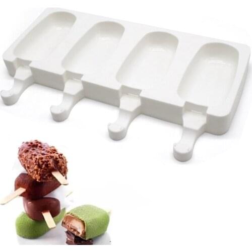4 Cavities Silicone Freezer Ice Cream Mold candy bar Making Tool Juice Popsicle Molds Children Pop Lolly Tray Ice Cube maker