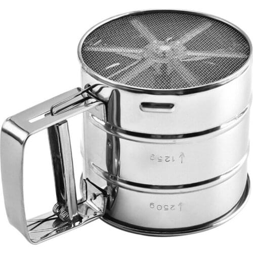 Stainless Steel Silver Hand-pressed Flour Sieve Cup Powder Flour Baking Tool Icing Sugar Mesh Sieve Colander Crank Sifters