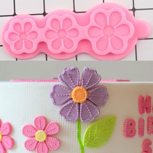 Stitched Flower Silicone Mold DIY Cake Decorating Tools Cupcake Topper Fondant Molds Candy Polymer Clay Chocolate Gumpaste Mould