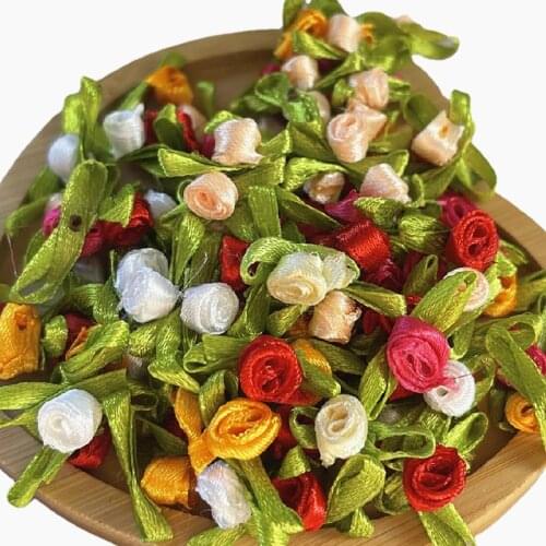 100pcs Small Satin Ribbon Flower Rose sewing wedding appliques U pick