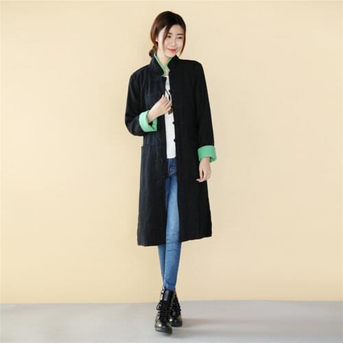 Spring Chinese Retro style Long length Linen jacket flax cotton Comfortable fabric Clothes long gown Original Coat Robe Outwear
