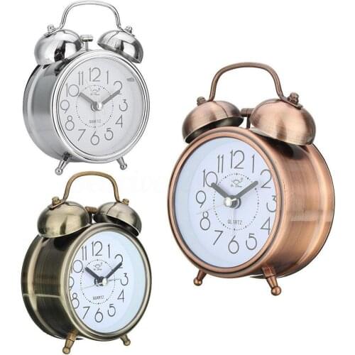 Vintage Retro Alarm Clock Silent Pointer Clocks Round Number Dual Bell Loud Alarm Clock Bedside Night Light Home Decor DROPSHIP