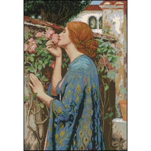 Top Quality Beautiful Nostalgic Counted Cross Stitch Kit Soul Of The Rose Lady Woman Girl In Flowers