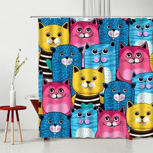 3D Bathroom Shower Curtain Set Child Cartoons Cat Lovely Home Decorative Bath Curtain Home Decor With Hooks Multiple Size
