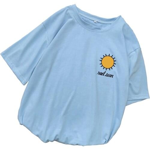 Tee Shirt Femme 5 Color Tshirt Women Casual Short Sleeve Harajuku Summer Tops Loose Kawaii Cute Sun Print Korean Hipster T Shirt