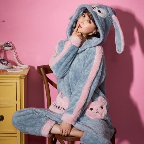 Women Sleepwear Cartoon Winter Pajamas Plus Size Flannel Nighty Add Fleece Coral Velvet Nightgown Hooded Plush Fashion Home Wear
