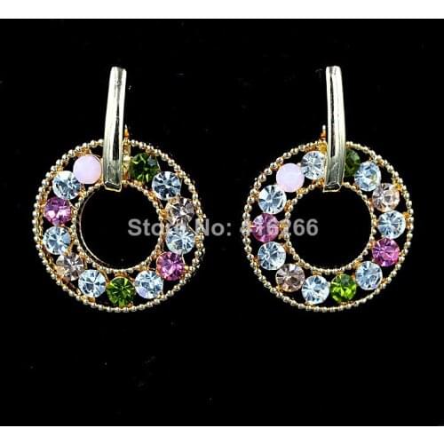 2017 New Fashion Super Color retention Donut shape colorful Austrian crystals Drop Earrings Jewelry For Women