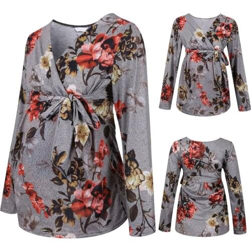 Womens Long Sleeve Tops Breastfeeding Nusring Maternity Clothes Pregnant Blouse Floral Print Maternity Clothes For Pregnant