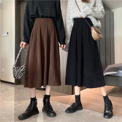 Woman Skirts Corduroy Skirt Spring 2021 Womens High Waist A- Line Skirt Mujer Faldas Saias Mulher