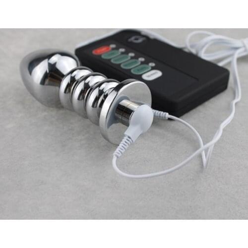 10.9*3.8cm Pulse Big Head Thread Butt Plug Electric Shock Stainless Metal Anal Plug Sex Toys