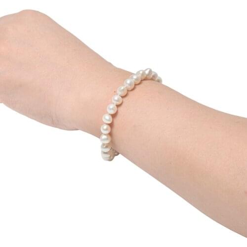 Pure white long and Smooth 7-8mm Freshwater Natural pearl Bracelet women ladies gifts