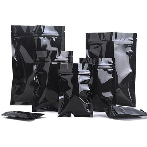 100Pcs Glossy Black Aluminum Foil Snack Retail Storage Packaging Bag Zip Lock Heat Seal Mylar Food Nuts Zipper Packing Bags