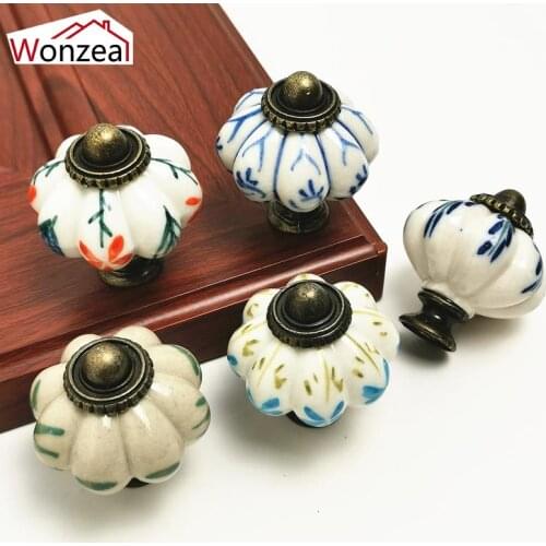 2PCS Pumpkin Ceramic Handles Drawer Cupboard Single Hole Cabinet Wardrobe Knobs With Screws Furniture Handles