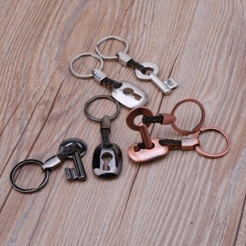 2Pcs Creative Lock Key Matching Leather Couple Keychain Kit Key & Lock Keyring Key Fob Key Chains Lover Fashion Jewelry