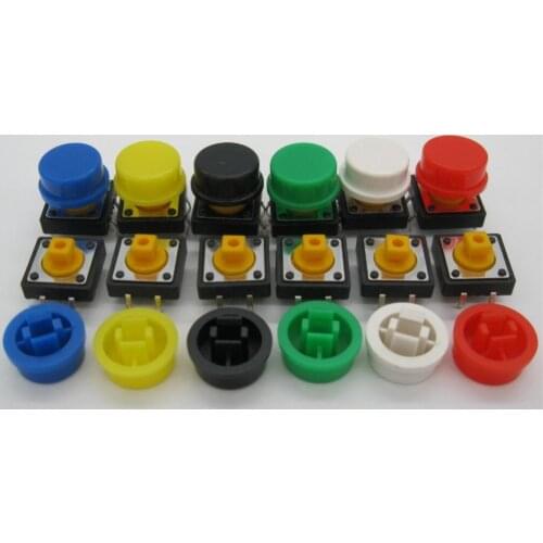 24PCS B3F-4055 Tactile Touch Push Button Switch Momentary 12*12*7.3MM tact Micro switch button + (24PCS 6 colors Tact Cap)