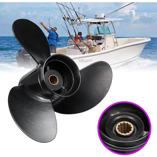 8-9.8HP Aluminum Alloy 3 Blades 3B2W64517-1 8.5X9 Outboard Propeller Boat for Tohatsu Nissan-Mercury 12 Spline Tooths Black