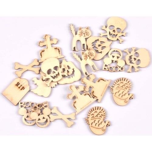 50Pcs Halloween Skull/pumpkin Wood Slices DIY Crafts Supplies Wooden Embellishments Handmade Scrapbooking Party Home Decor m2717