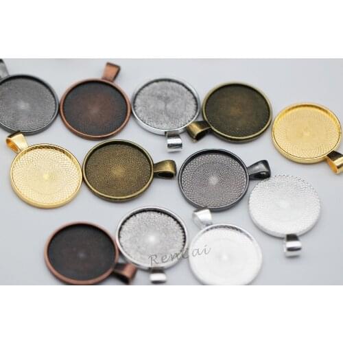 50pc Multi-Colors Necklace Pendant Blank Setting Cabochon Cameo Base Tray Bezel Fit 20/23/25/30/35/40mm Cabochons Jewelry Making