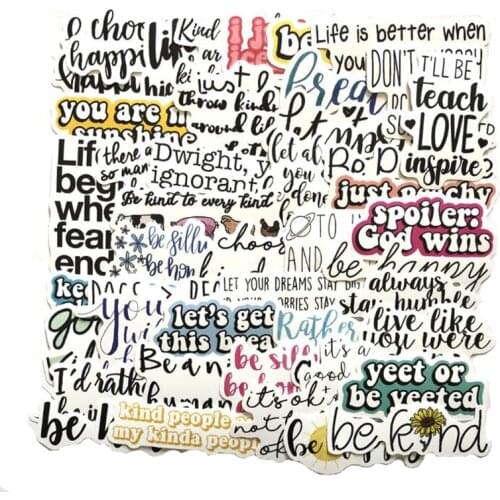 50Pcs Motivational Typography Life Quotes Stickers For Skateboard Guitar Luggage English Letters Inspirational Laptop Sticker