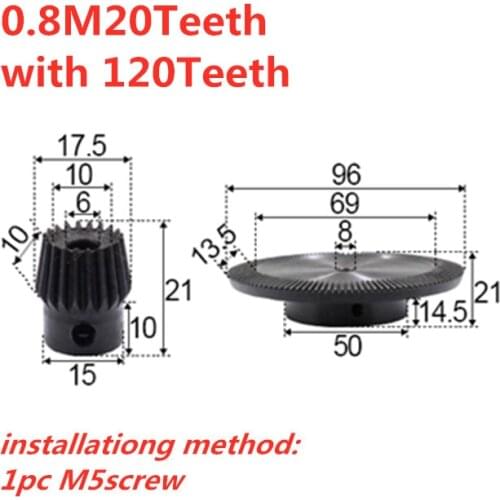 6：1 bevel gear 0.8modulus 20teeth with 120teeth inner hole 6-8mm 90 degree drive reverse steel gear steel gear