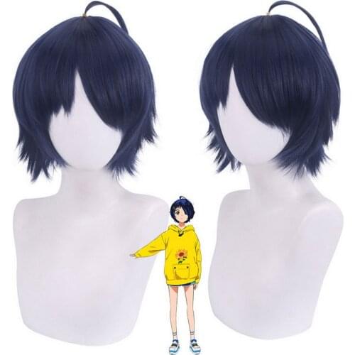 Anime Wonder Egg Priority Short Cosplay Wig Dark Blue Synthetic Hair Ohto Ai Halloween Costume Party Wigs For Men Women Adult