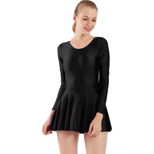 Aoylisey Women Pink Ballet Dance Leotard With Skirt One Piece Long Sleeve Skirted Bodysuit Latin Scoop Neck Gymnastics Dresses