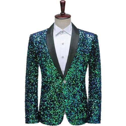 Sequins Men Tuxedo Jackets Fashion Slim Fit Blazers Bar Nightclub Ball Costume Stage Performance Host Singer Dancer Party Prom