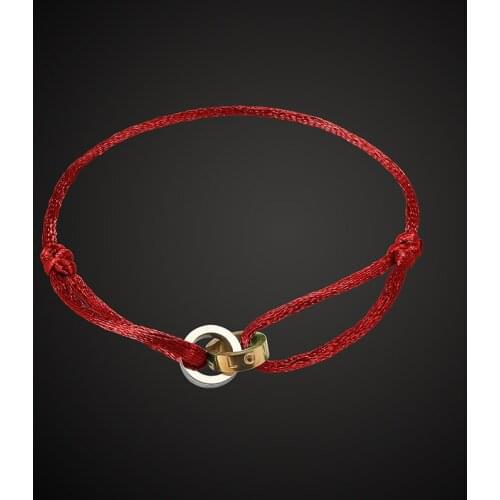 Vanifin Simple stainless steel two circle crossed Bracelet woven with different color rope style hand make unisex jewelry