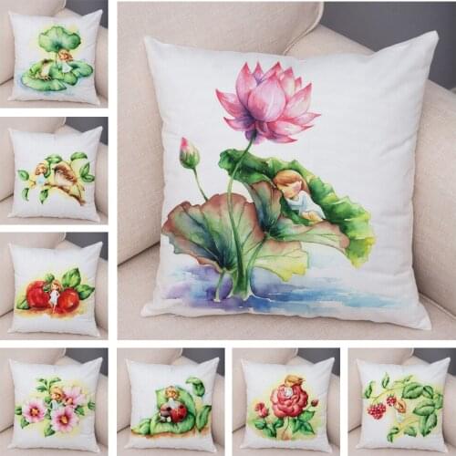 Fairy Tale World Elves Cushion Cover Decor Cute Cartoon Floral Girl Pillowcase for Sofa Home Super Soft Short Plush Pillow Case