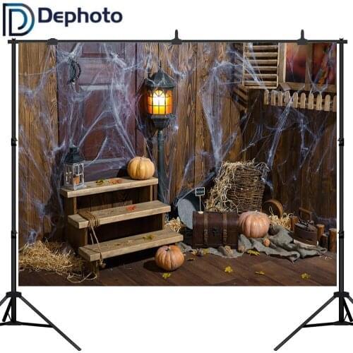 DePhoto Photography Background Halloween Spider Wood House Pumpkin Window Backdrop Professional Photocall Photoshoot Prop