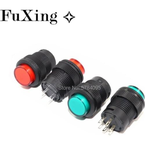 R16-503BD 16mm with 3V Led 4Pin 16 mm Plastics Momentary Push Button Swithch Mini Switch Self Resetting Switch Red Green Light