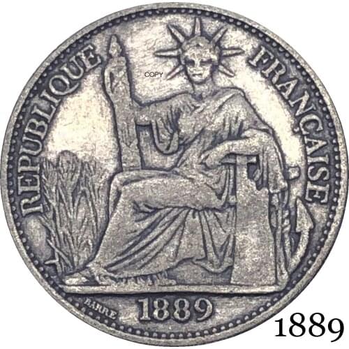 France French Indochina 1889 Barre 10 Cent Centimes Piastre Copy Coin Cupronickel Silver Plated Republica Francaise Replica