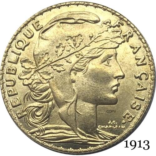 France Third Republic 1913 20 Francs Gold Copy Coin Brass Metal Liberte Replica Production Coins