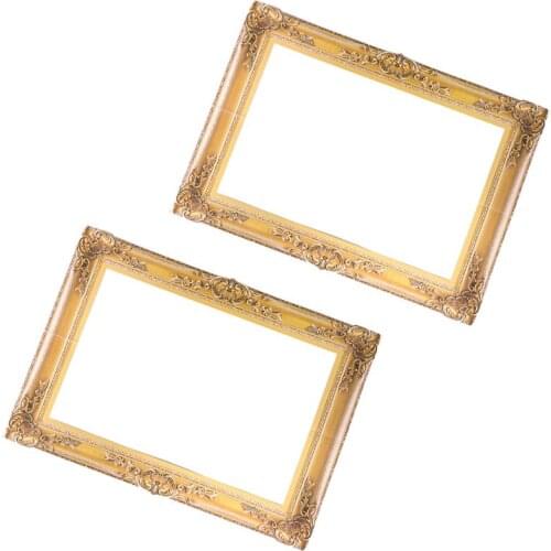 2pcs Paper Photo Frame Handheld Photo Props Wedding Christmas Party Photography Frame Rectangle Selfie Picture Frame (Golden)