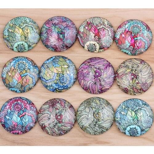 Reidgaller Mixed flower pattern photo round glass cabochon 12mm 20mm 25mm 30mm diy flatback handmade jewelry findings