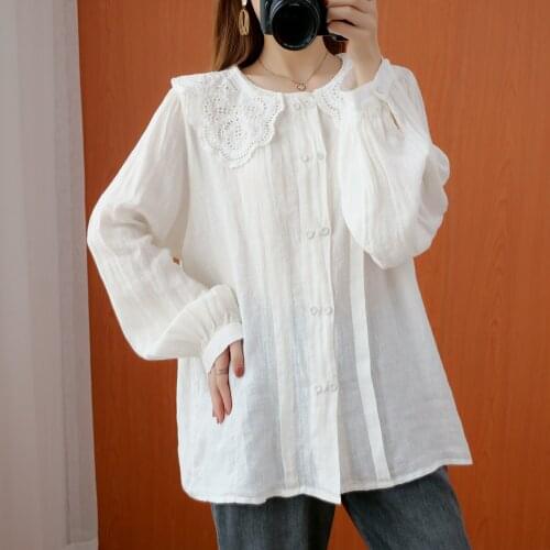 Sweet Style White Women Shirts Summer New 2021 Lace Patchwork Loose All Match Female Outwear Tops