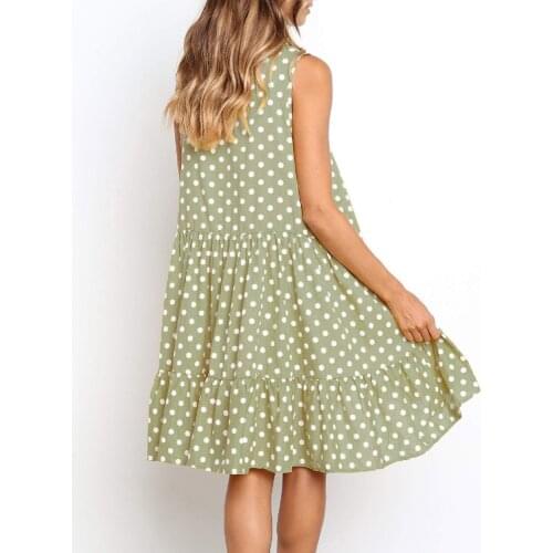 MLCRIYG Spring Summer Dress Women Dot Printed Sleeveless Dresses Female Casual O-neck Womens Dress vestido midi YQ333