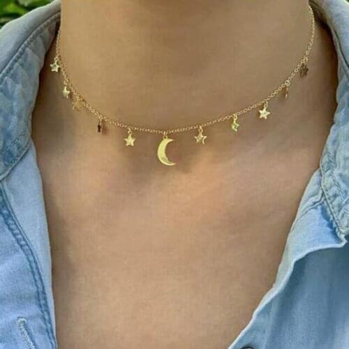 Trendy Geometric Moon Star Pendant Choker Necklaces for Women Female Gold Clavicle Chain Chocker Necklace Jewelry Colar Collars