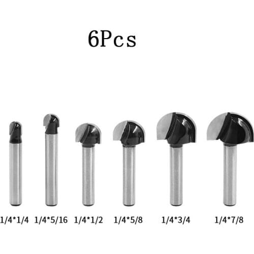6Pcs 1/4'' Shank Trimming Groove Router Bit Set Black Engraving Door Milling Cutter Carbide End Mill CNC Wood Milling Bit