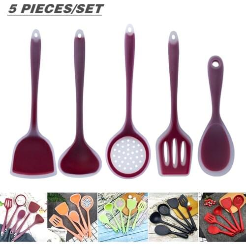 5Pcs Silicone Cooking Tools Set Utensils Kitchen Tool Colander Spatula Soup Spoon Non-Stick Cookware Kitchen Tools Dropshipping