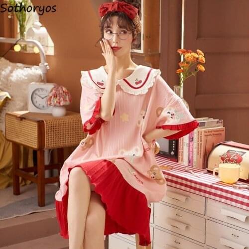 Nightgowns Women Ruffles Round Neck Sweet Plus Size M-4XL Sleepshirts Womens Cute Leisure Korean Style Sleepwear Homewear Trendy