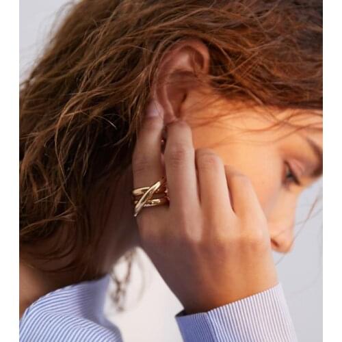 2020 New Korean Chic Geometric Simple Multi-layer Hollow Cross Gold Shining Opening Metal Rings for Women Girls Gifts Party