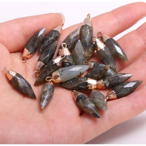 New Natural Stone Pendant Irregular Shape Flash Labradorites Faceted Pendant Necklace For DIY Jewelry Birthday Gift Size 13x26mm