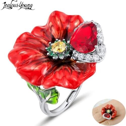 2019 Gothnic Flower Zirconia Wedding Rings for Women with Big Red Heart Crystal Promise Engagement Ring Luxury PartyRing Jewelry