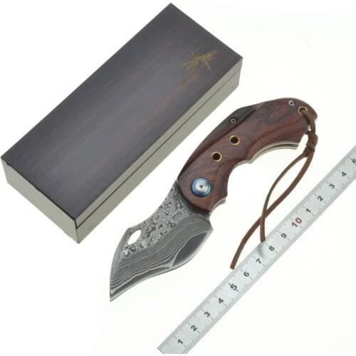Custom Handmade Damascus Steel VG10 Foldig Sharp Blade Hunting Tactical Knife with wood handle and collection wood gift box