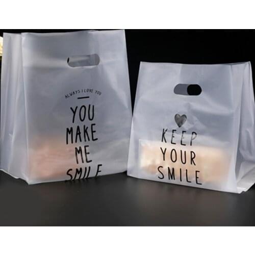 50pcs Plastic Bag Food Bread Candy Packing Bag with Handles Takeaway Bag Party Wedding Gift Bags