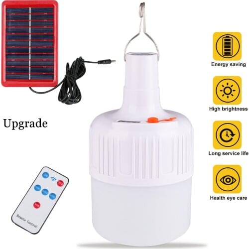 Portable LED Light Bulb Solar Remote control Rechargeable Emergency Light Bulb Hook Night Light Outdoor Camping Fishing