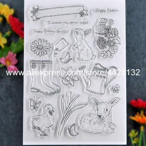 Garden Animal Flowers Rabbit Happy Birthday Easter Bird Scrapbook photo cards rubber stamp clear stamp transparent stamp 9081402