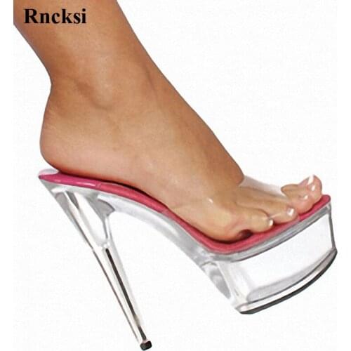 Rncksi Red Fashion New Bride Wedding Shoes Clear Platform Slippers 15 High-Heeled Women Shoes 6 Inch Party Sexy Stripper Shoes